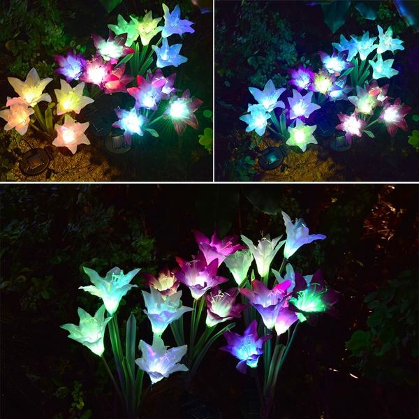 Outdoor Solar Garden Stake Lights - Doingart 2 Pack Solar Powered Lights with 8 Lily Flower, Multi-color Changing LED Solar Decorative Lights for Garden, Patio, Backyard (Purple and White)