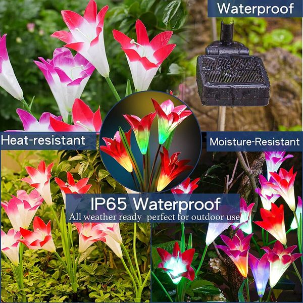 Solar Garden Lights, Multi-Color Changing Lily Solar Flower Lights for Patio,Yard Decoration (2 Pack,Purple and Red)