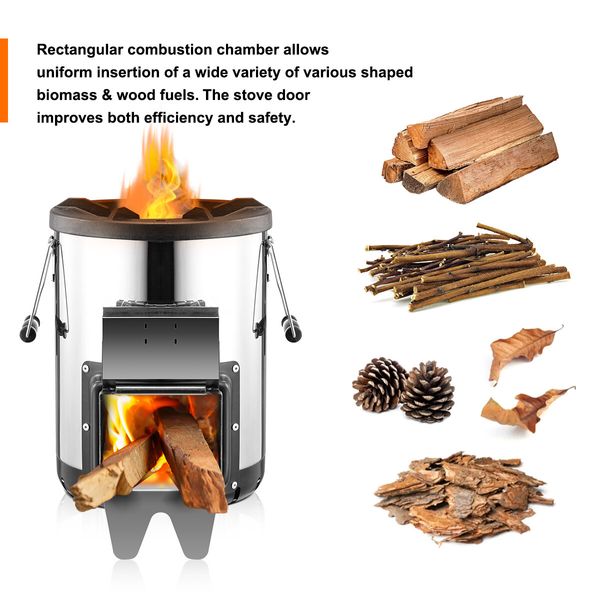 Portable Camping Stove Stainless Steel Wood Burning Outdoor Cooking Stove Cooker Picnic Emergency