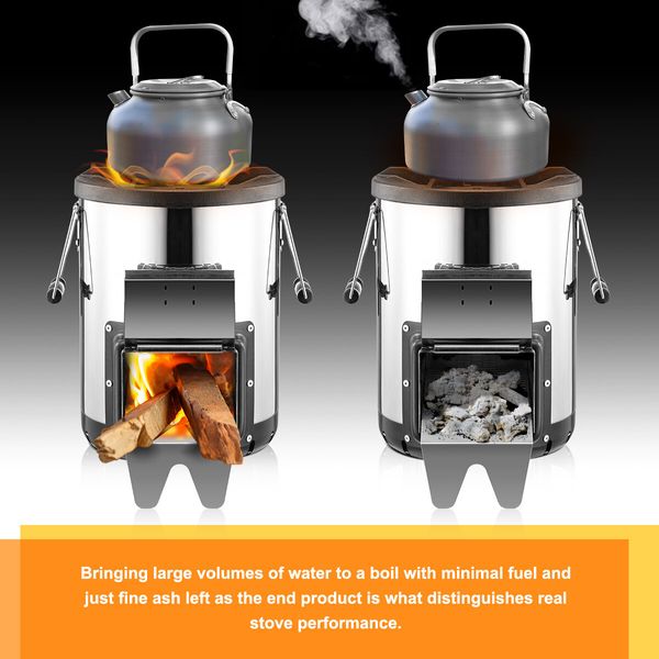 Portable Camping Stove Stainless Steel Wood Burning Outdoor Cooking Stove Cooker Picnic Emergency