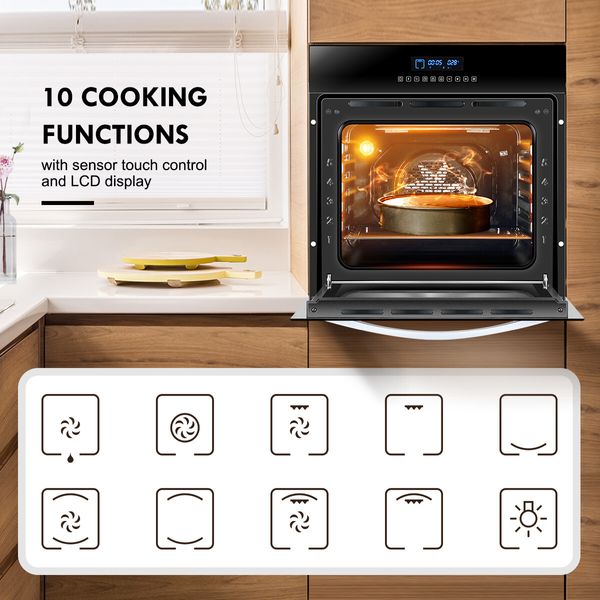 Maxkon 80L Electric Wall Oven Built in Cooking Oven 10 Functions Touch Control