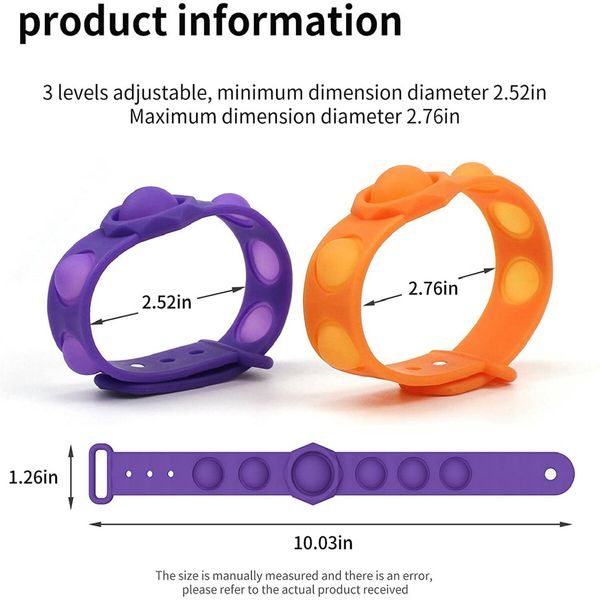 2pcs Fidget Toy, Portable Simple Dimple Sensory Fidget Bracelet, Stress Relief Hand Toy for Kids Adults Anxiety Autism, Pop Bubble Bracelet Exhaust Stress Toy (Purple n ORANGE)