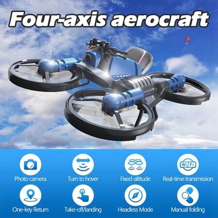 2 IN 1 MOTORCYCLE FOLDING RC DRONE with 2MP Camera, Wifi RC Quadcopter Drone, Fpv, Aerial Photography, Electric Deformation Helicopter