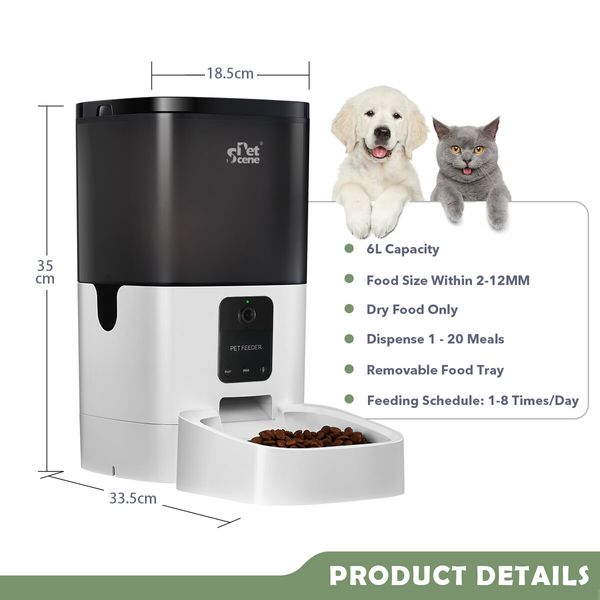 6L Automatic Pet Feeder Auto Dog Cat Feeder with 1080HD Camera App Control and Night Vision