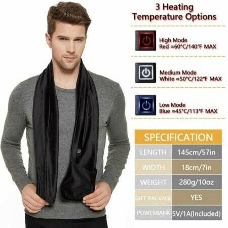 Heated Scarf USB Heat Shawl Electric Warm Neck Wrap  Pockets