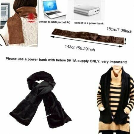 Heated Scarf USB Heat Shawl Electric Warm Neck Wrap  Pockets