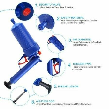 Air Drain Blaster, Sink Plunger, Air Power Toilet Plunger, Manual Pump Cleaner,Pipe Blaster, High Pressure Plunger for Bath/Toilet/Sink/Floor Drain/Kitchen Clogged Pipe