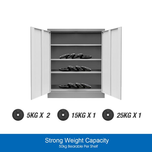 109cm Metal Filing Cabinet 2 Door 4 Shelves Office Home Stationary Lockable File Cupboard 