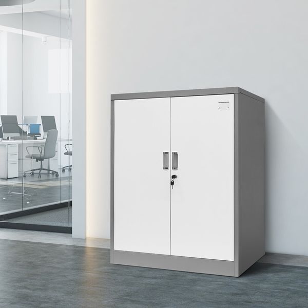 109cm Metal Filing Cabinet 2 Door 4 Shelves Office Home Stationary Lockable File Cupboard 