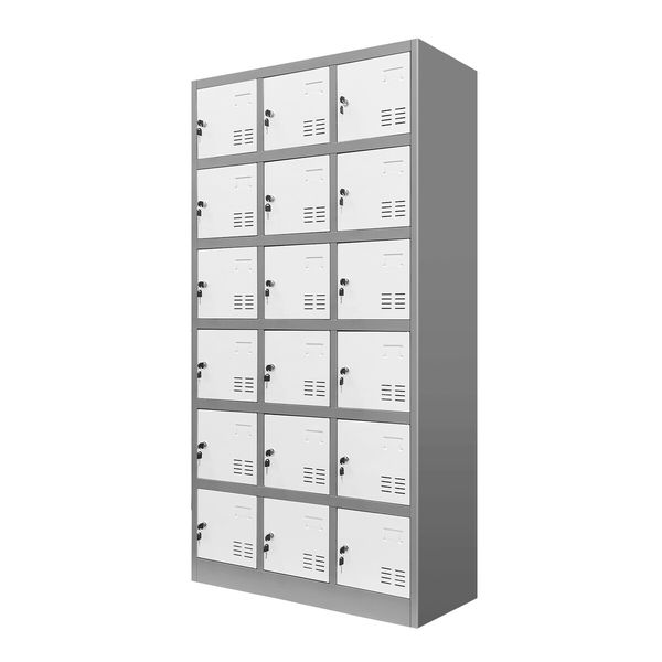 18 Doors Metal Steel Locker Gym Office School Home Stationary Storage Cabinet White