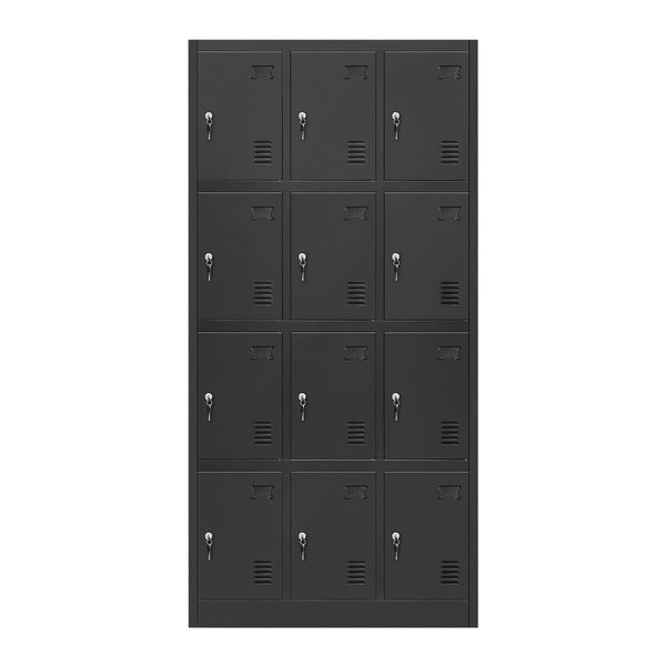 12 Doors Steel Locker Gym Office School Home Stationary Storage Cabinet Black