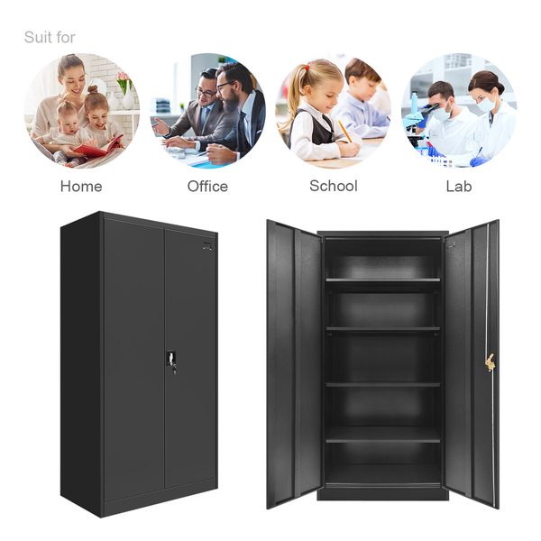 180cm Steel Filing Cabinet Office Home Stationary Lockable Storage Cupboard 2 Door 4 Shelves