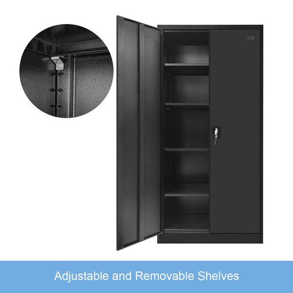 185cm Steel Filing Cabinet Office Home Stationary Lockable Storage Cupboard 2 Door 4 Shelves