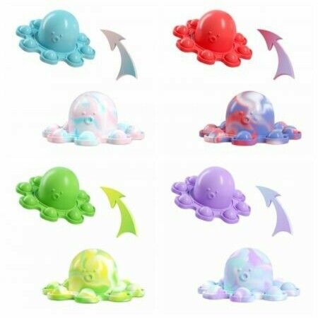 Reversible Octopus Push Pop Bubble Fidget Toy, Flip Cute and Small Octopus Squeeze Sensory Tools to Relieve Emotional Stress for Kids Adults, 4pcs