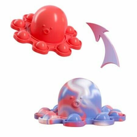 Reversible Octopus Push Pop Bubble Fidget Toy, Flip Cute and Small Octopus Squeeze Sensory Tools to Relieve Emotional Stress for Kids Adults, 4pcs