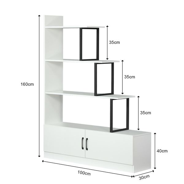 5 Tier Ladder Bookshelf Bookcase Storage Cube Rack Cabinet Display Shelf Unit with 2 Doors