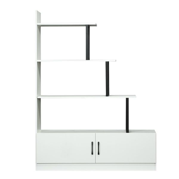 5 Tier Ladder Bookshelf Bookcase Storage Cube Rack Cabinet Display Shelf Unit with 2 Doors