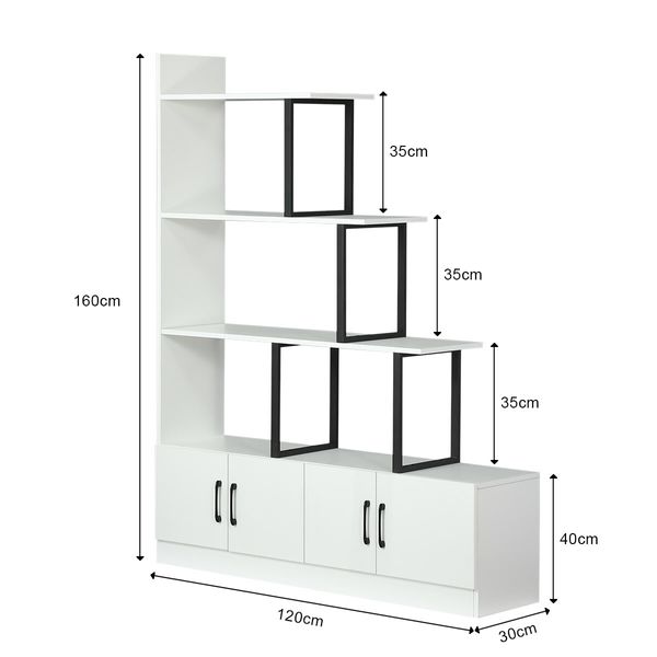 5 Level Ladder Bookshelves Bookcase Storage Cabinet Cube Shelf Display Unit with Doors