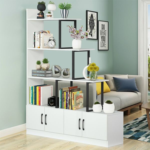 5 Level Ladder Bookshelves Bookcase Storage Cabinet Cube Shelf Display Unit with Doors