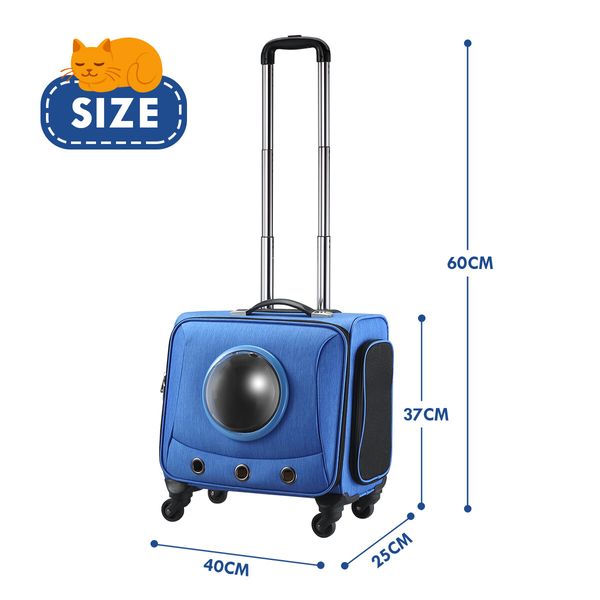 Petscene Rolling Portable Dog Cat Travel Carrier Bag Case Suitcase Blue 40x37x25CM