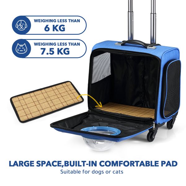 Petscene Rolling Portable Dog Cat Travel Carrier Bag Case Suitcase Blue 40x37x25CM