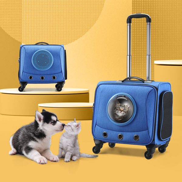 Petscene Rolling Portable Dog Cat Travel Carrier Bag Case Suitcase Blue 40x37x25CM