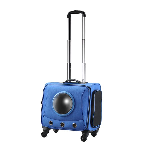 Petscene Rolling Portable Dog Cat Travel Carrier Bag Case Suitcase Blue 40x37x25CM