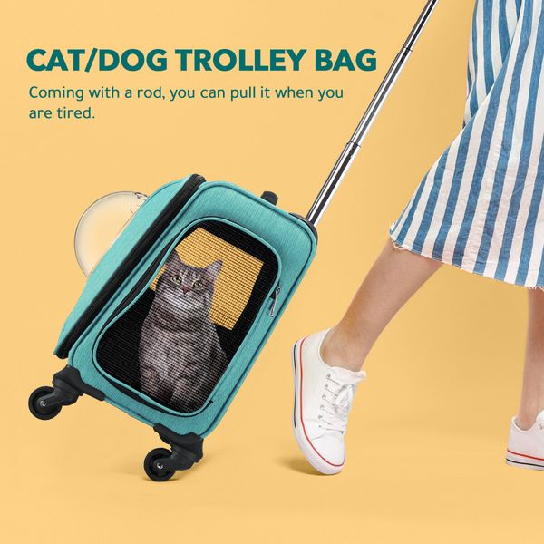 Petscene Rolling Portable Dog Cat Travel Carrier Bag Case Suitcase Green 40x37x25CM