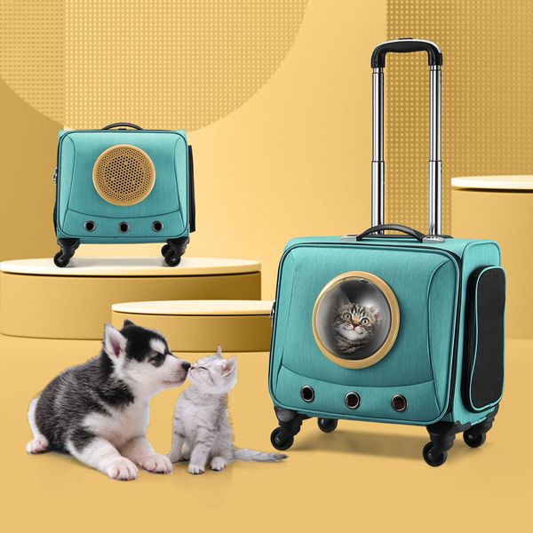 Petscene Rolling Portable Dog Cat Travel Carrier Bag Case Suitcase Green 40x37x25CM