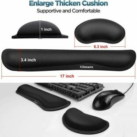 Upgrade Enlarge Gel Memory Foam Set Keyboard Wrist Rest Pad, Mouse Wrist Cushion Support for Office, Computer, Laptop, Mac, Comfortable, Lightweight for Easy Typing Pain Relief, Black