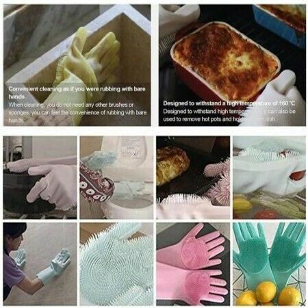 Cleaning Sponge Gloves, Dishwashing Gloves Washing. 1 Pair (13.6" Large)