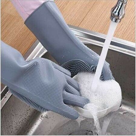 Cleaning Sponge Gloves, Dishwashing Gloves Washing. 1 Pair (13.6" Large)