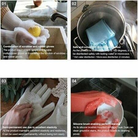 Cleaning Sponge Gloves, Dishwashing Gloves Washing. 1 Pair (13.6" Large)