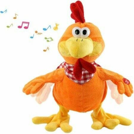 Squawking Chicken Musical Stuffed Animal with a bib Walking Singing Waving Rooster Electronic Interactive Plush Toy Gift for Kids Boys Girls Birthday, 15''