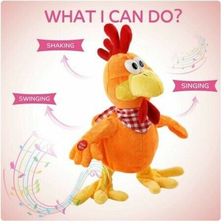 Squawking Chicken Musical Stuffed Animal with a bib Walking Singing Waving Rooster Electronic Interactive Plush Toy Gift for Kids Boys Girls Birthday, 15''