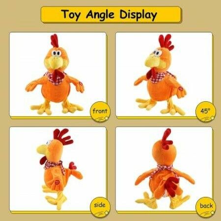 Squawking Chicken Musical Stuffed Animal with a bib Walking Singing Waving Rooster Electronic Interactive Plush Toy Gift for Kids Boys Girls Birthday, 15''