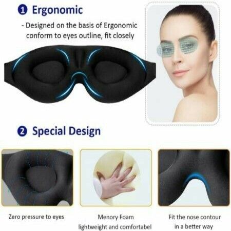 3D Contoured Sleep Eye Mask for Men and Women with Concave Molded Night Blindfold for Travel Yoga Naps