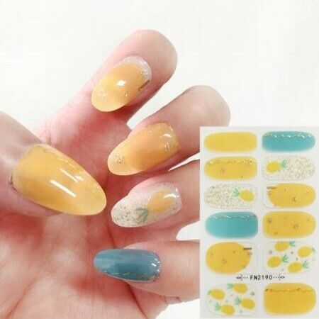 4 Sheets 3D Summer Fruit Nail Art Stickers,Water Transfer Full Wraps Rhinestone For Acrylic Nails