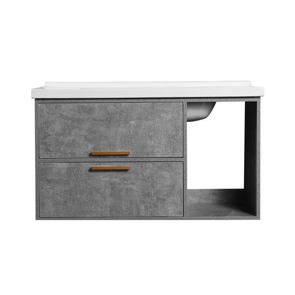 90cm Bathroom Cabinet Vanity with Sink 2 Drawers 1 Open Shelf Wall Mount Grey