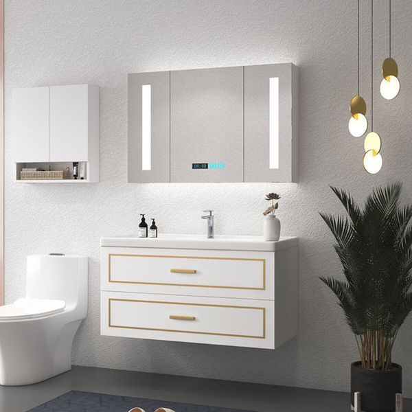 90cm Bathroom Sink Cabinet Vanity Two Large Drawers Wall Mount White