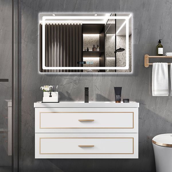 90cm Bathroom Sink Cabinet Vanity Two Large Drawers Wall Mount White