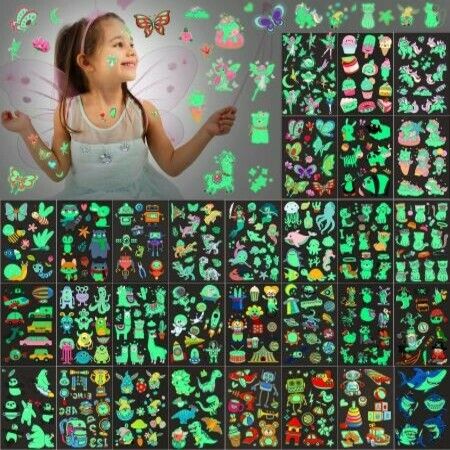 30 sheets Glow Temporary Tattoos for Kids Waterproof Luminous Tattoo Sticker Glow Mixed Style