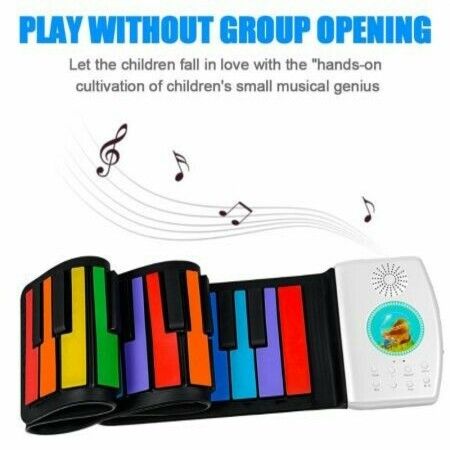 Roll Up Keyboard Flexible Piano 49 Keys Silicone Foldable Colorful Soft Keyboard Electronic Piano Rainbow Key Rechargable