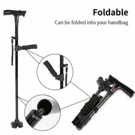 LED Walking Cane for Seniors Collapsible Telescopic Folding Elder Crutches Trusty Sticks with Bright Light for Mobility Aid