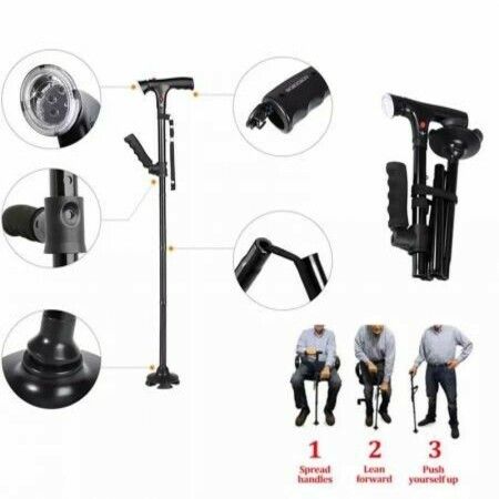 LED Walking Cane for Seniors Collapsible Telescopic Folding Elder Crutches Trusty Sticks with Bright Light for Mobility Aid