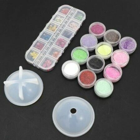 107PCS Silicone Resin Jewelry Casting Mold with Glitter and Flower Decoration DIY Artcraft Project Gift Pendant Making Tools Set for Beginners