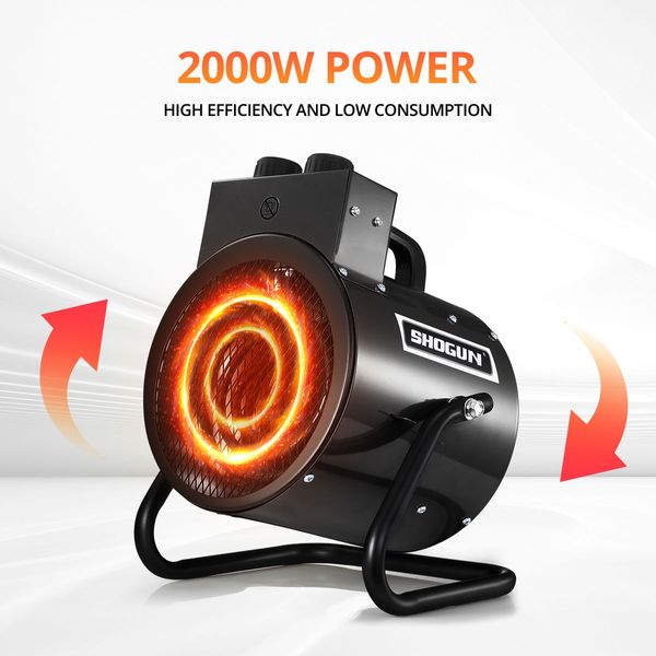 2 in 1 2000W Portable Electric Heater Industrial Fan Heater Freestanding Carpet Dryer with SAA Black