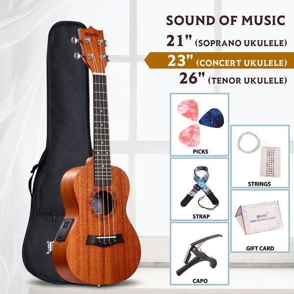 Melodic Electric Concert Ukulele 23 Inch Mahogany Hawaii Guitar EQ for Beginners 