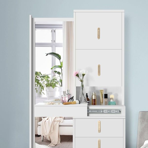 Freestanding Wooden Dressing Cabinet Table with Full Length Mirror Storage Drawers