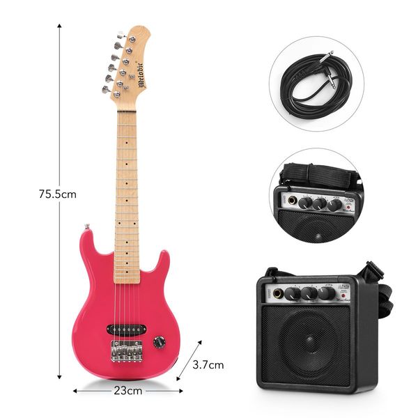 Melodic 30 Inch Children Kids Electric Guitar Musical Instrument with 5W Amp Rose Red